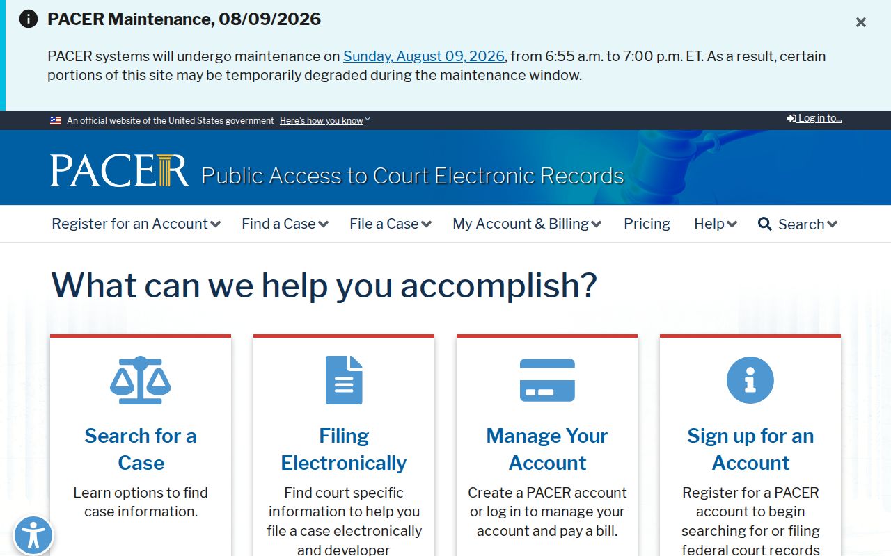 PACER federal court records access portal