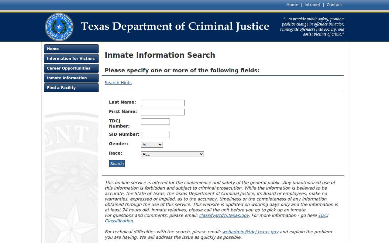 Burleson County criminal history TDCJ inmate search