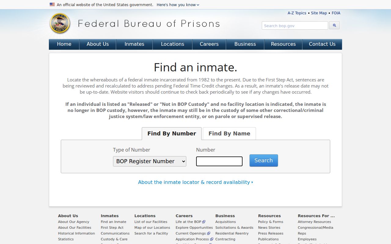 Federal inmate locator for a Somerville criminal record and custody search