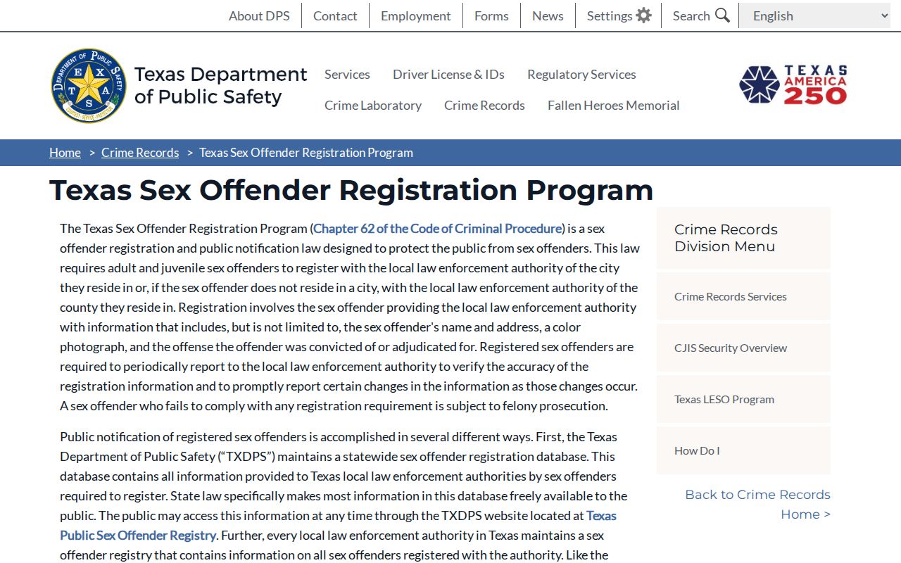 Burleson County sex offender notification information from Texas DPS