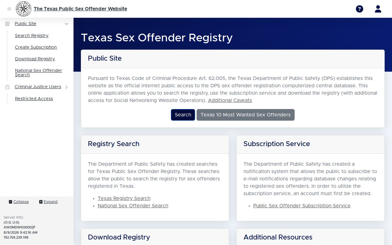 Burleson County sex offender lookup on the Texas state registry