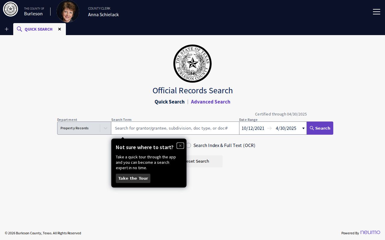 Burleson County criminal records GovOS official records search